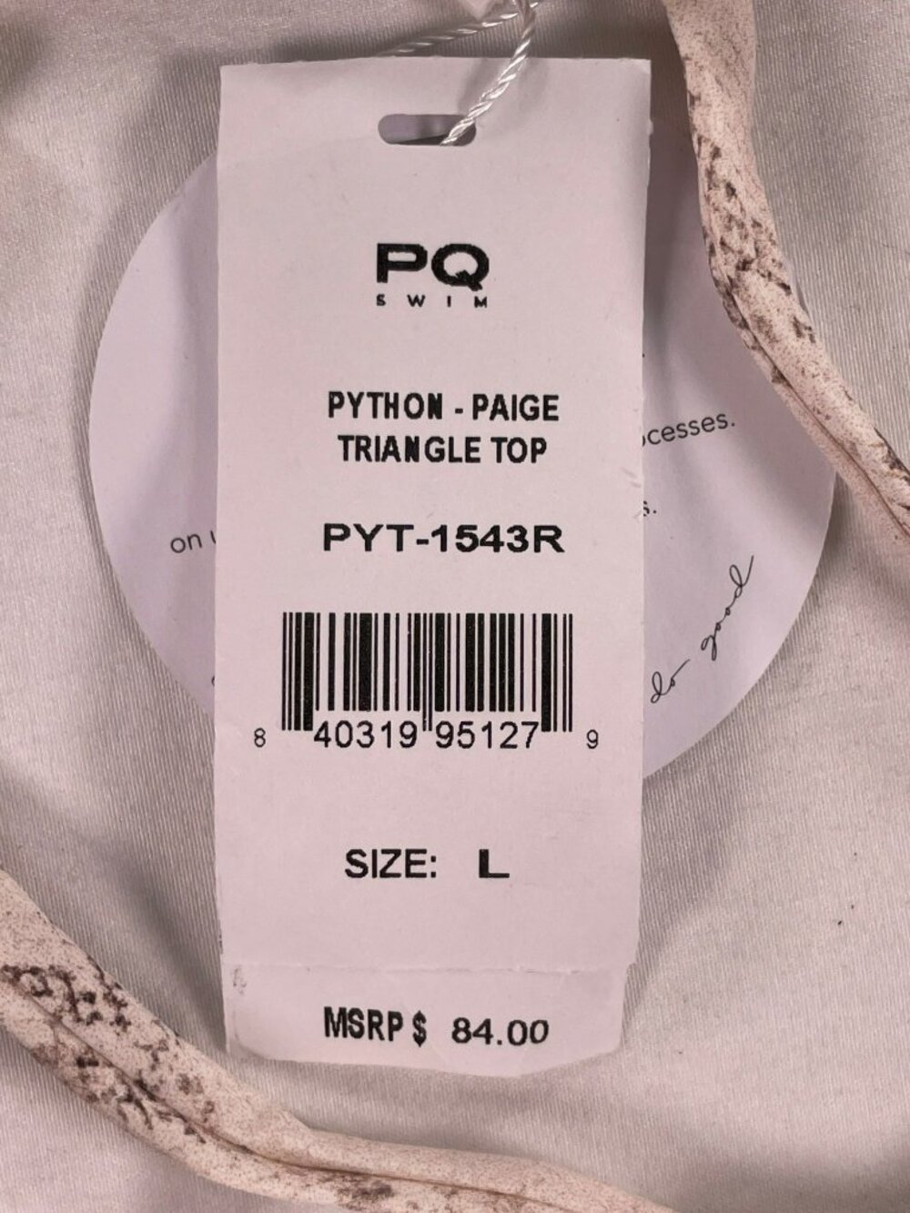 PQ Swim Paige Triangle Bikini Top Python Size Large MSRP $84 NEW - Picture 5 of 7